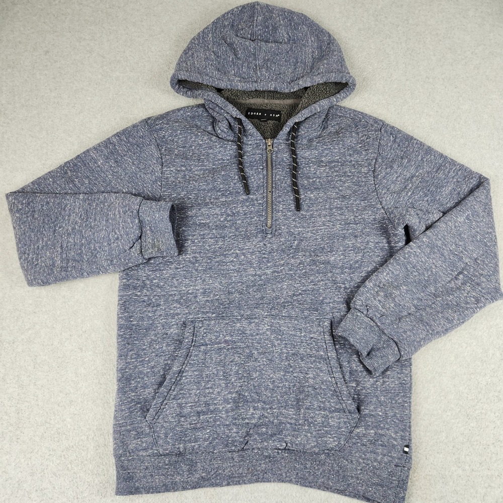 Edgar + Ash Hoodie Mens S Blue Marled Faux Shearling Lined Quarter Zip Pullover